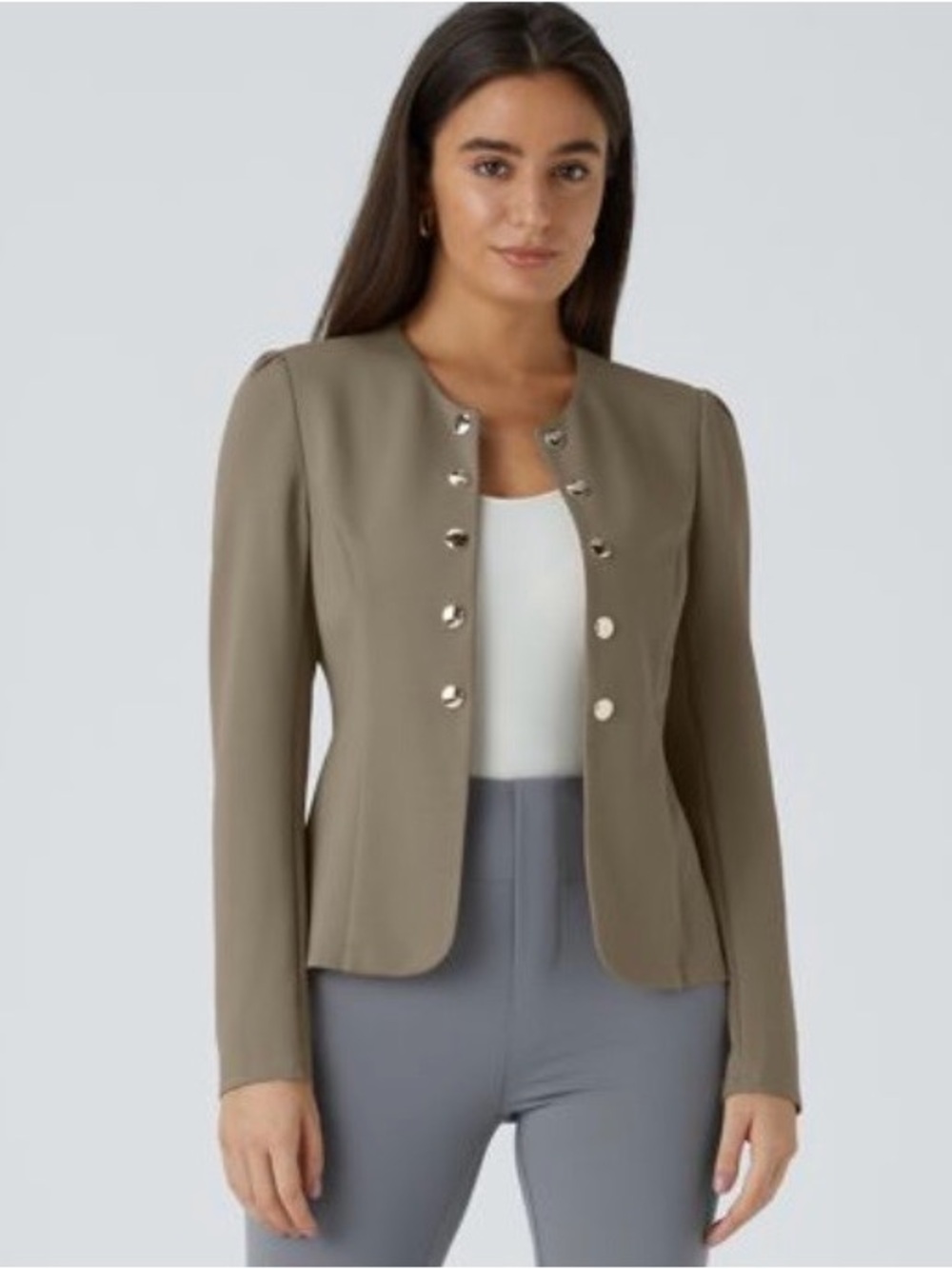 Halara Round Neck Long Sleeve Slim Work Blazer NWT Birch Brown Size L